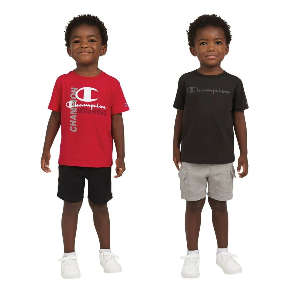 NWT 2T, 5T Champion Boys 4-Piece Tees & Shorts  Toddler Active Set